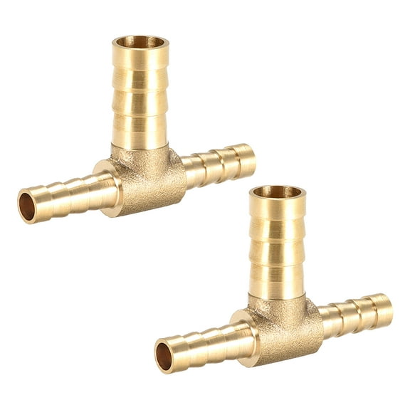 Unique Bargains Brass Hose Reducer Barb Fitting Tee T-Shaped 3 Way Barbed Connector Air Water Fuel Gas 2Pcs 6mm x 10mm x 6mm