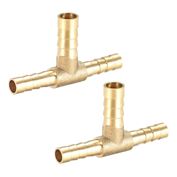Unique Bargains Brass Hose Reducer Barb Fitting Tee T-Shaped 3 Way Barbed Connector Air Water Fuel Gas 2Pcs 6mm x 8mm x 6mm