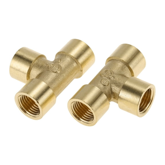 Unique Bargains Brass Pipe Fitting 1/4"Female T Shaped 3 Way Cast Adapter 1.69" 2 Pcs