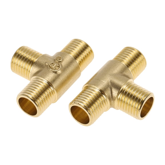 Unique Bargains Brass Pipe Fitting 1/4"Male Thread Tee Adapter 1.56" 2 Pcs