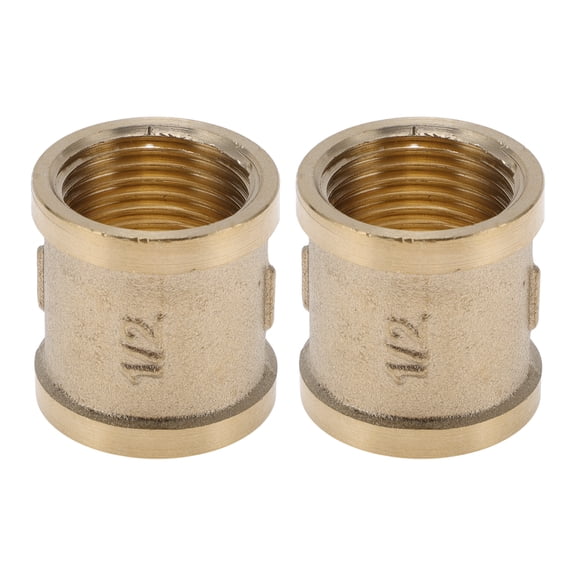 Unique Bargains Brass Pipe Fittings 1/2"Female Internal Thread Direct Round Body 1.16" 2 Pcs