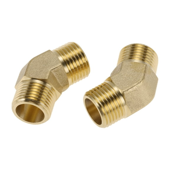 Unique Bargains Brass Pipe Fittings 1/2"Male Double External 45 Degree Elbow 1.85" 2 Pcs