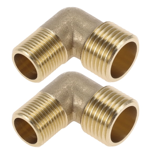Unique Bargains Brass Pipe Fittings 1/2"Male x 3/8"Male Double Male Threaded Elbow 1.38" 2 Pcs