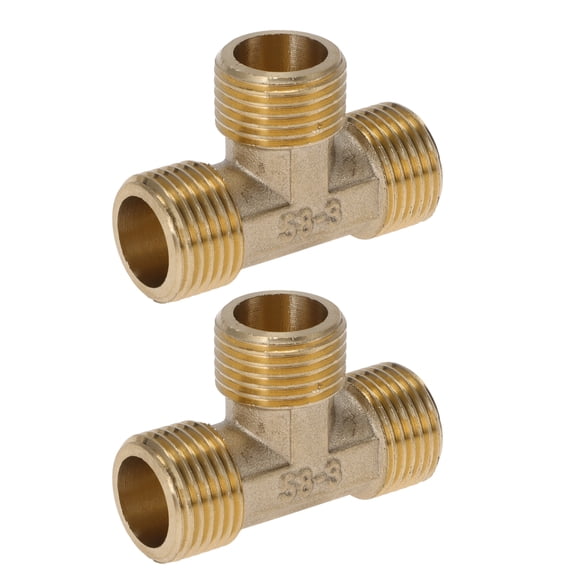 Unique Bargains Brass Pipe Fittings 1/2"Malex Three Outer Wire Tee 2.09" Length 2 Pcs