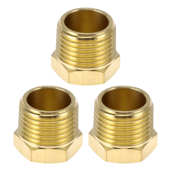 Unique Bargains Brass Pipe Fittings 1/2"NPT Hex Head Plug 3 Pcs