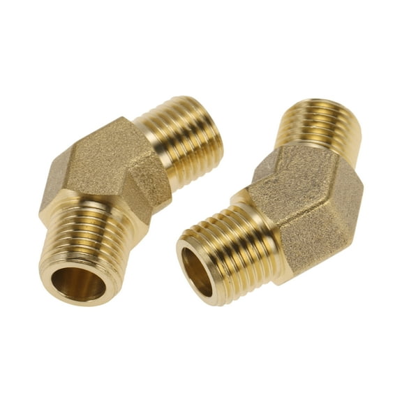 Unique Bargains Brass Pipe Fittings 1/4"Male Double External Thread 45 Degree Elbow 1.42" 2 Pcs