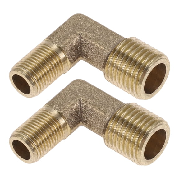 Unique Bargains Brass Pipe Fittings 1/4"Male| x 1/8"Male Double Male Threaded Elbow 63/64" 2 Pcs