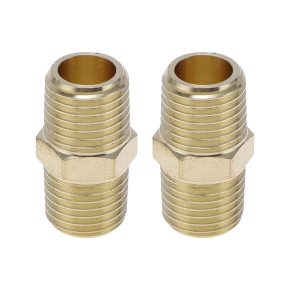 Unique Bargains Brass Pipe Fittings 1/4"NPT Hexagonal male thread connector 2 Pcs