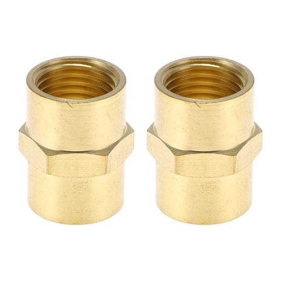 Unique Bargains Brass Pipe Fittings 1/4"NPT Straight Female Threaded Cast Adapter 2 Pcs