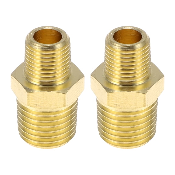 Unique Bargains Brass Pipe Fittings 1/4" x 1/8"NPT Reducing Hex Nipple 2 Pcs