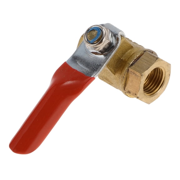 Unique Bargains Brass Pipe Fittings 1/8"Female Double Inner Small Red Handle Ball Valve 1.07" 1 Pc