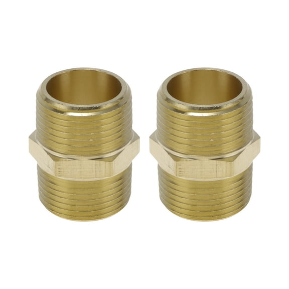 Unique Bargains Brass Pipe Fittings 3/4"NPT Hexagonal male thread connector 2 Pcs