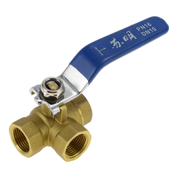 Unique Bargains Brass Pipe Fittings 3/8"Female T-port three-way ball valve 1.77" 1 Pc