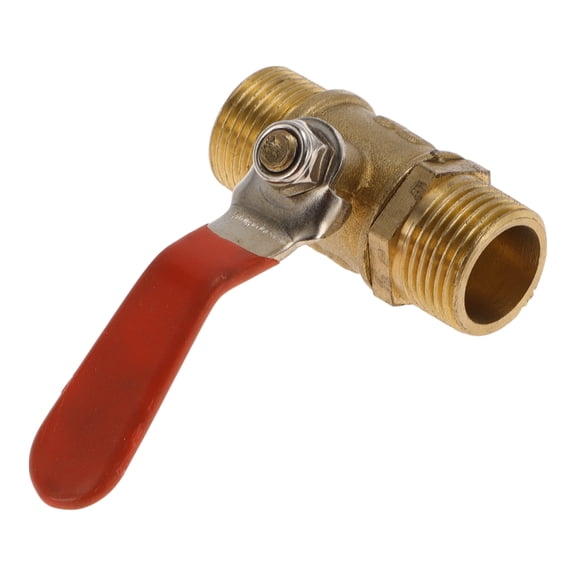Unique Bargains Brass Pipe Fittings 3/8"Male Double Outer Small Red Handle Ball Valve 1.64" 1 Pc