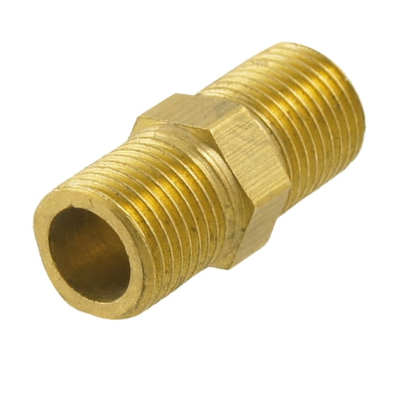 Unique Bargains Brass Pneumatic Pipe 1/8" PT to 1/8" PT Male Thread M/M Equal Union Hex Nipple