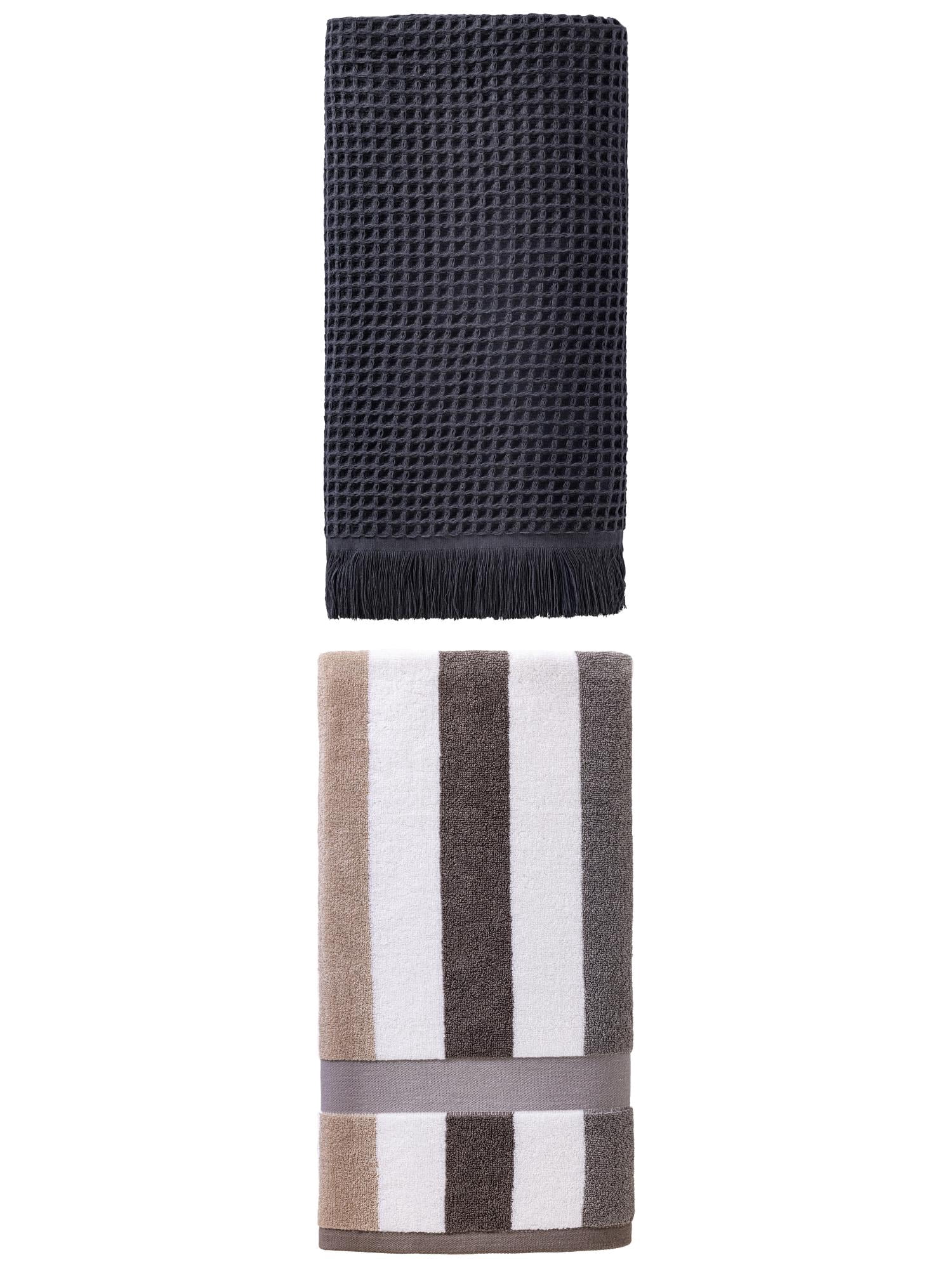 Unique Bargains Breathable Cotton Bath Towel 2 Pack Dark Blue/Grey 71" x 35"/55" x 28"