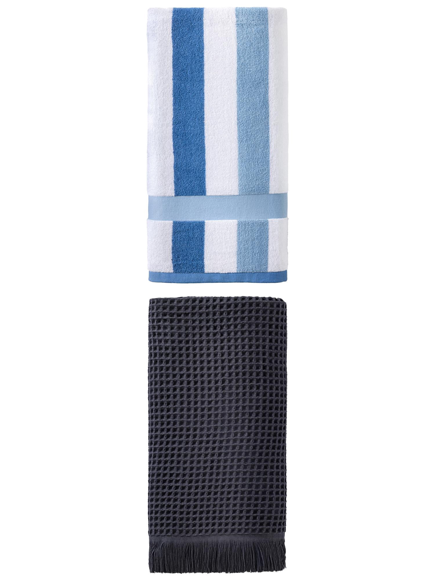 Unique Bargains Breathable Cotton Bath Towel 2 Pack Dark Blue/Royal Blue 71"x 35"/55"x 28"