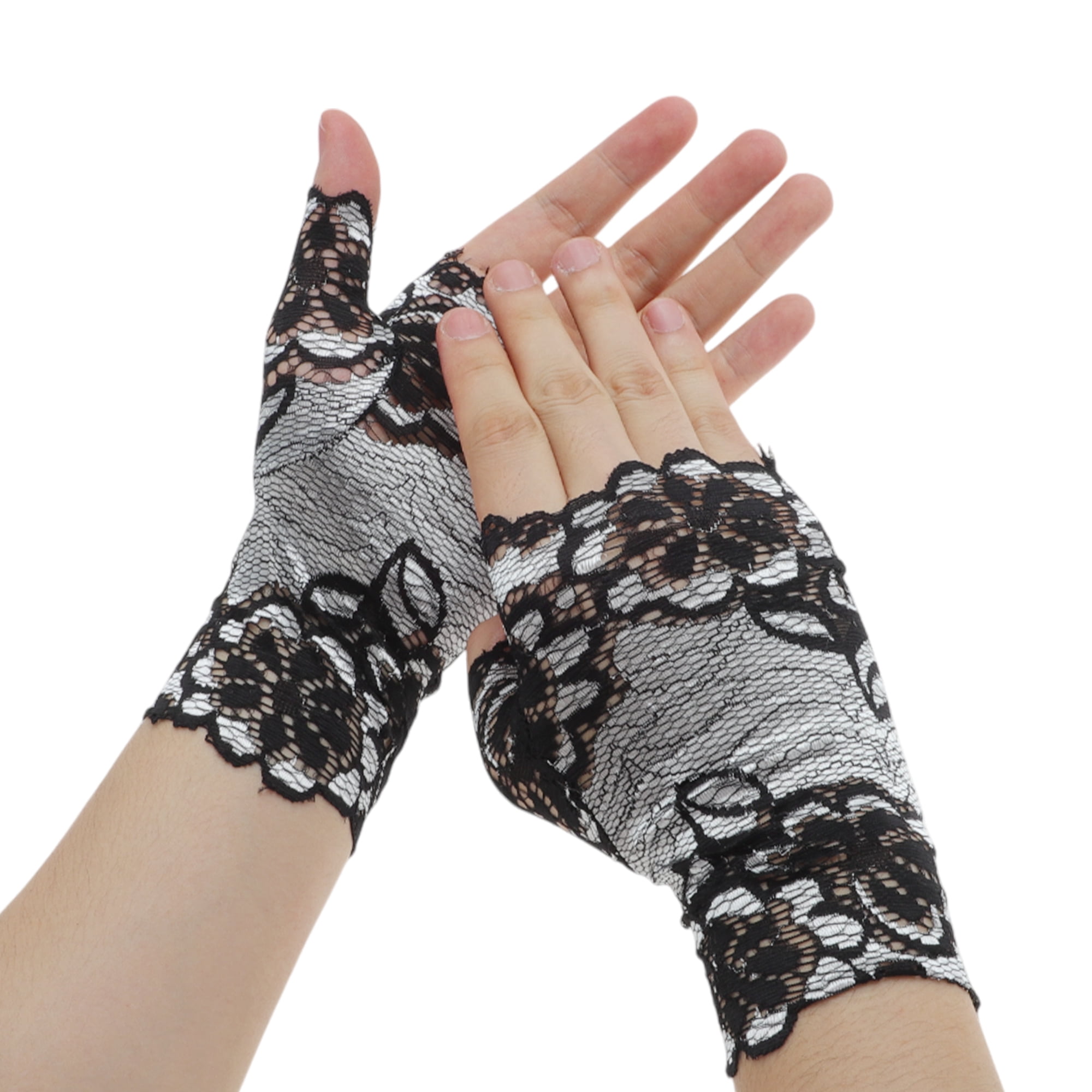 Unique Bargains Breathable Flower Manicure Gloves 1 Pair Silver Tone， Gray