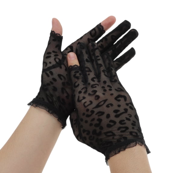 Unique Bargains Breathable Leopard Print Manicure Gloves 1 Pair Black