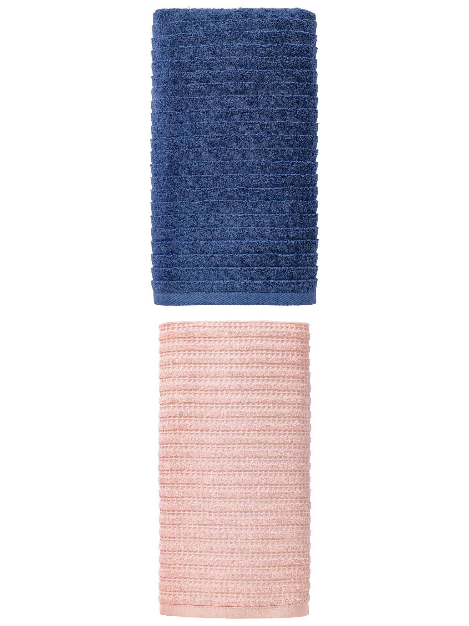 Unique Bargains 2Pcs Breathable Waffle Soft Absorbent Bath Towels Pink/Dark Blue 55"x28"