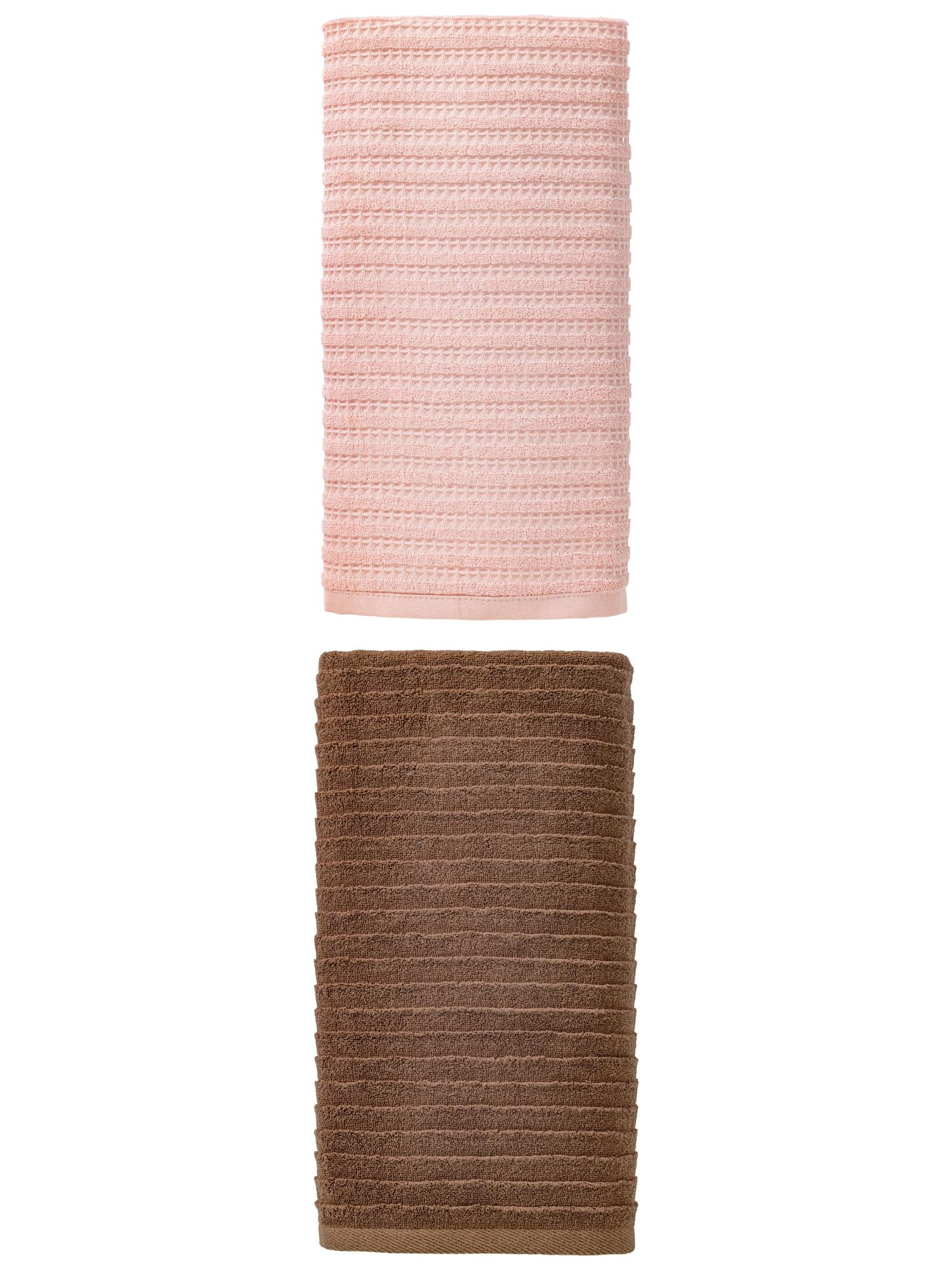 Unique Bargains 2Pcs Breathable Waffle Soft Absorbent Bath Towels Pink/Dark Brown 55"x28"