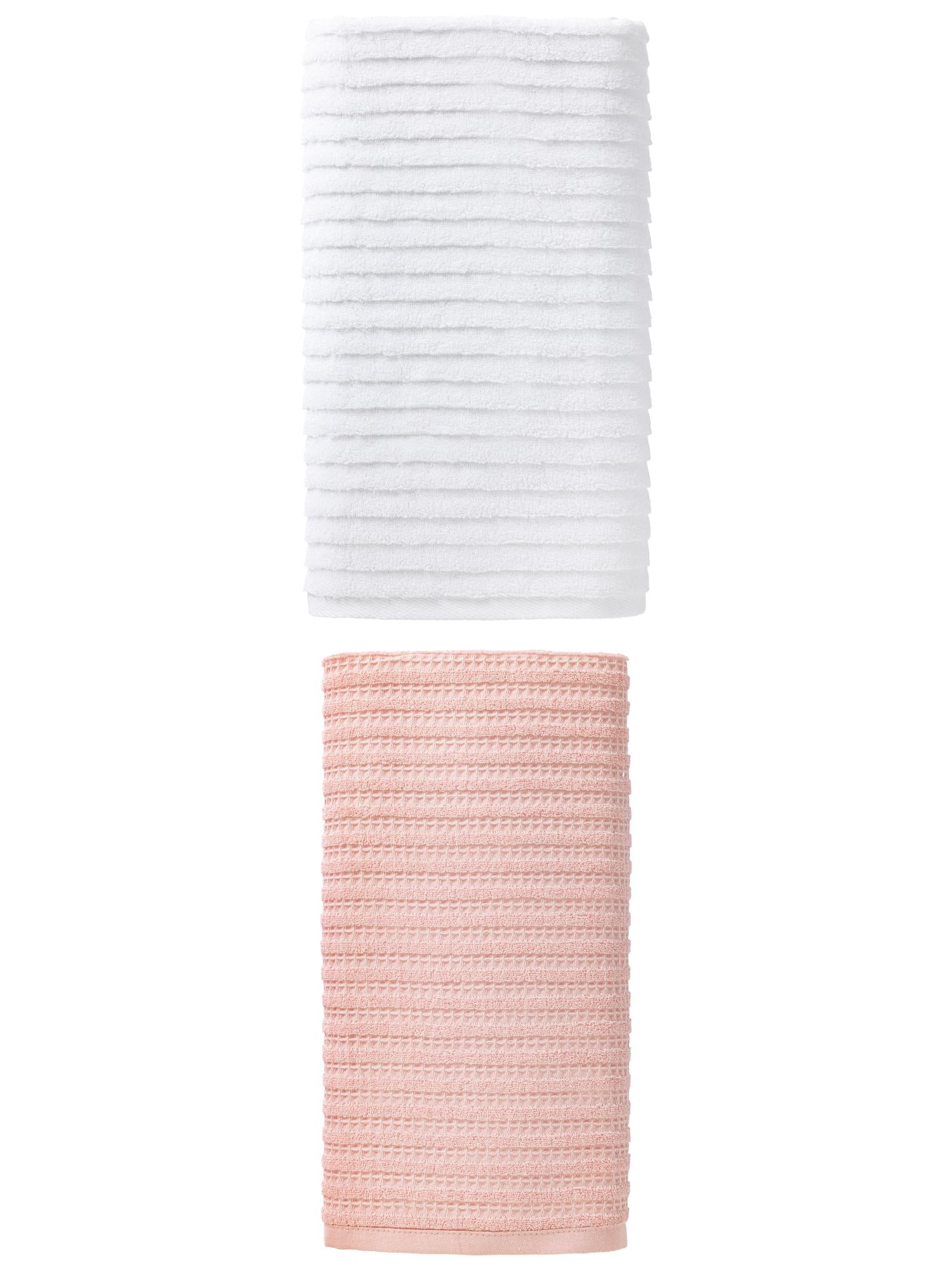 Unique Bargains 2Pcs Breathable Waffle Soft Absorbent Bath Towels Pink/White 55"x28"