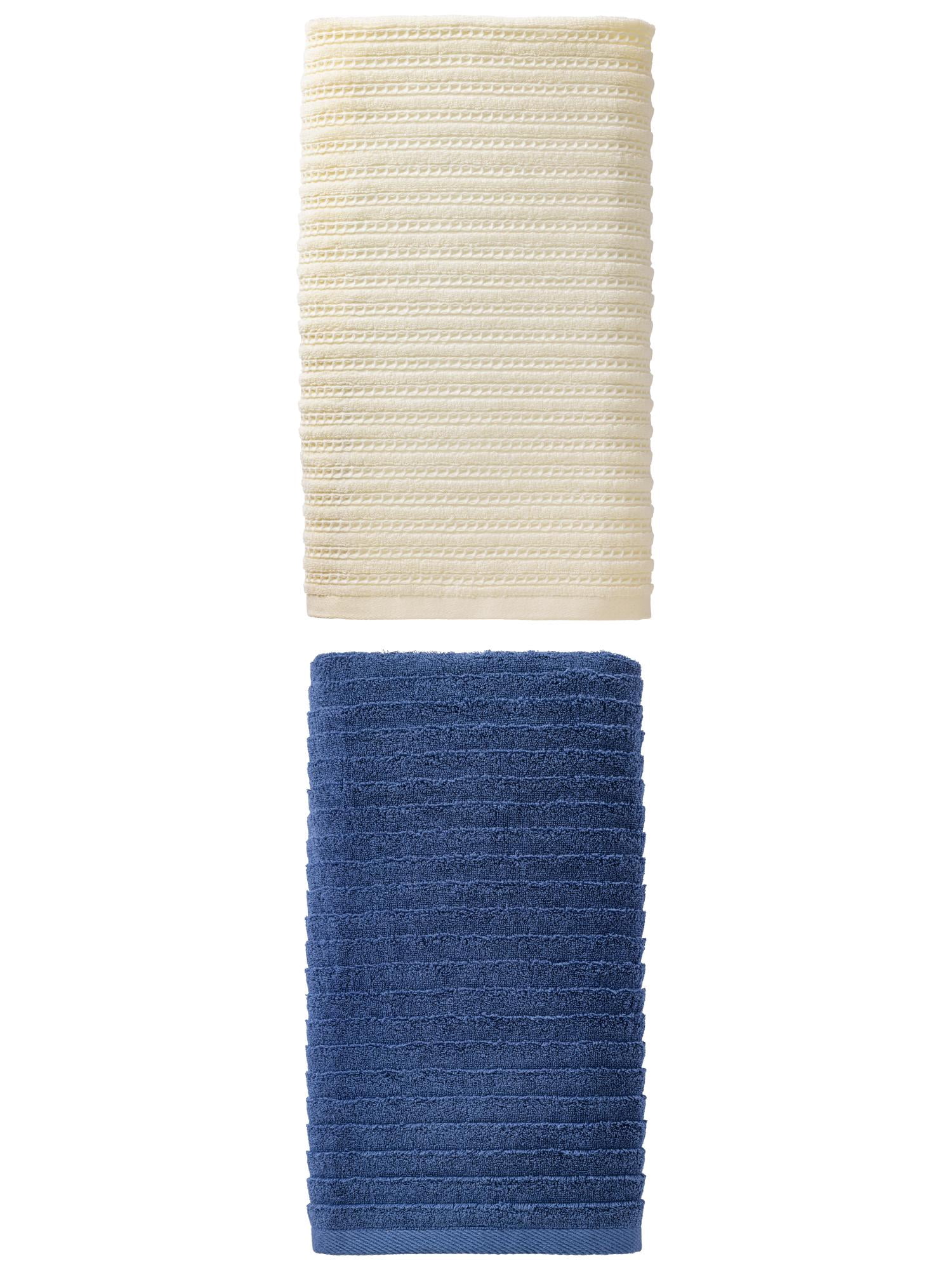 Unique Bargains 2Pcs Breathable Waffle Soft Absorbent Bath Towels White/Dark Blue 55"x28"
