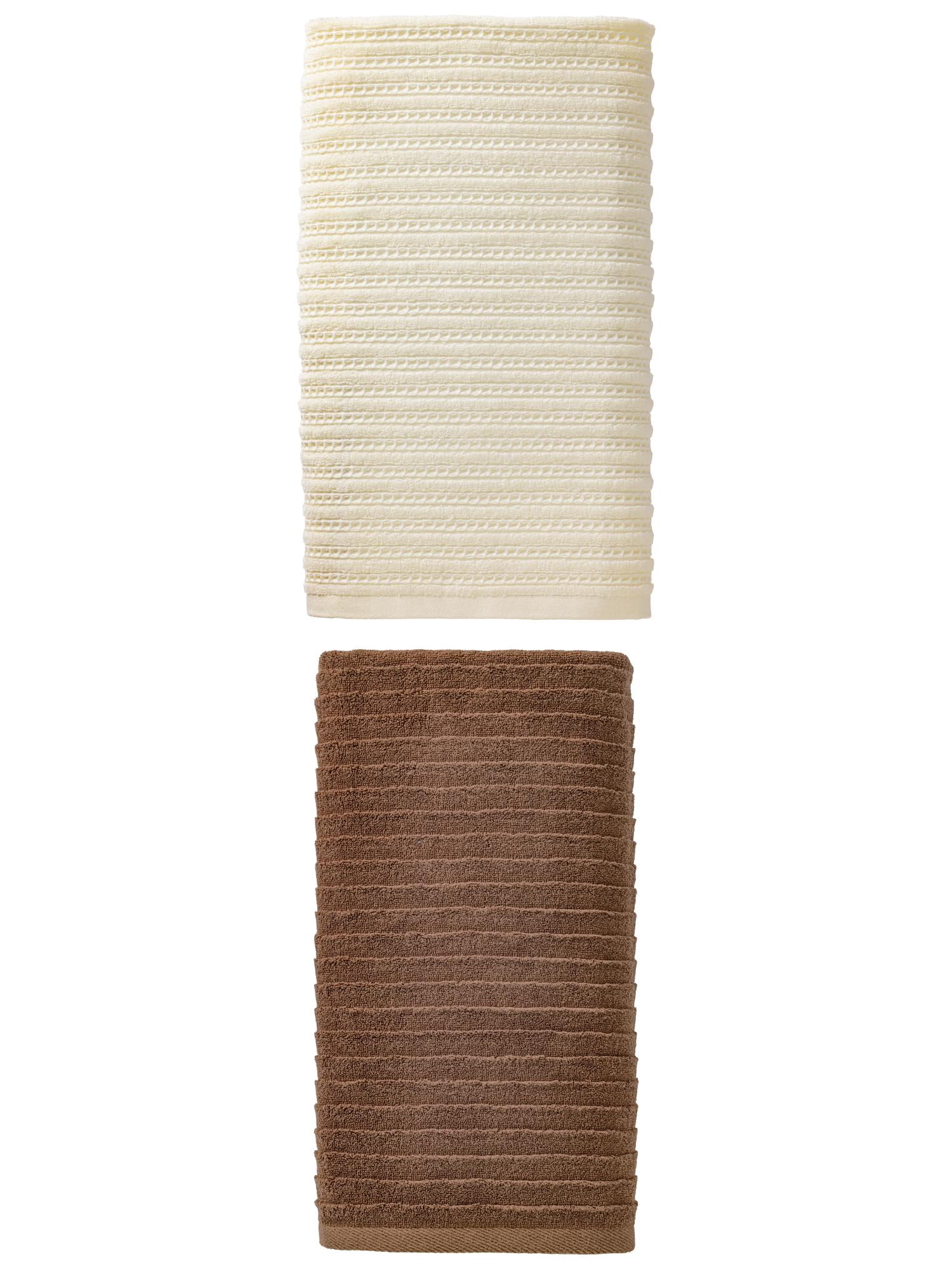 Unique Bargains 2Pcs Breathable Waffle Soft Absorbent Bath Towels White/Dark Brown 55"x28"