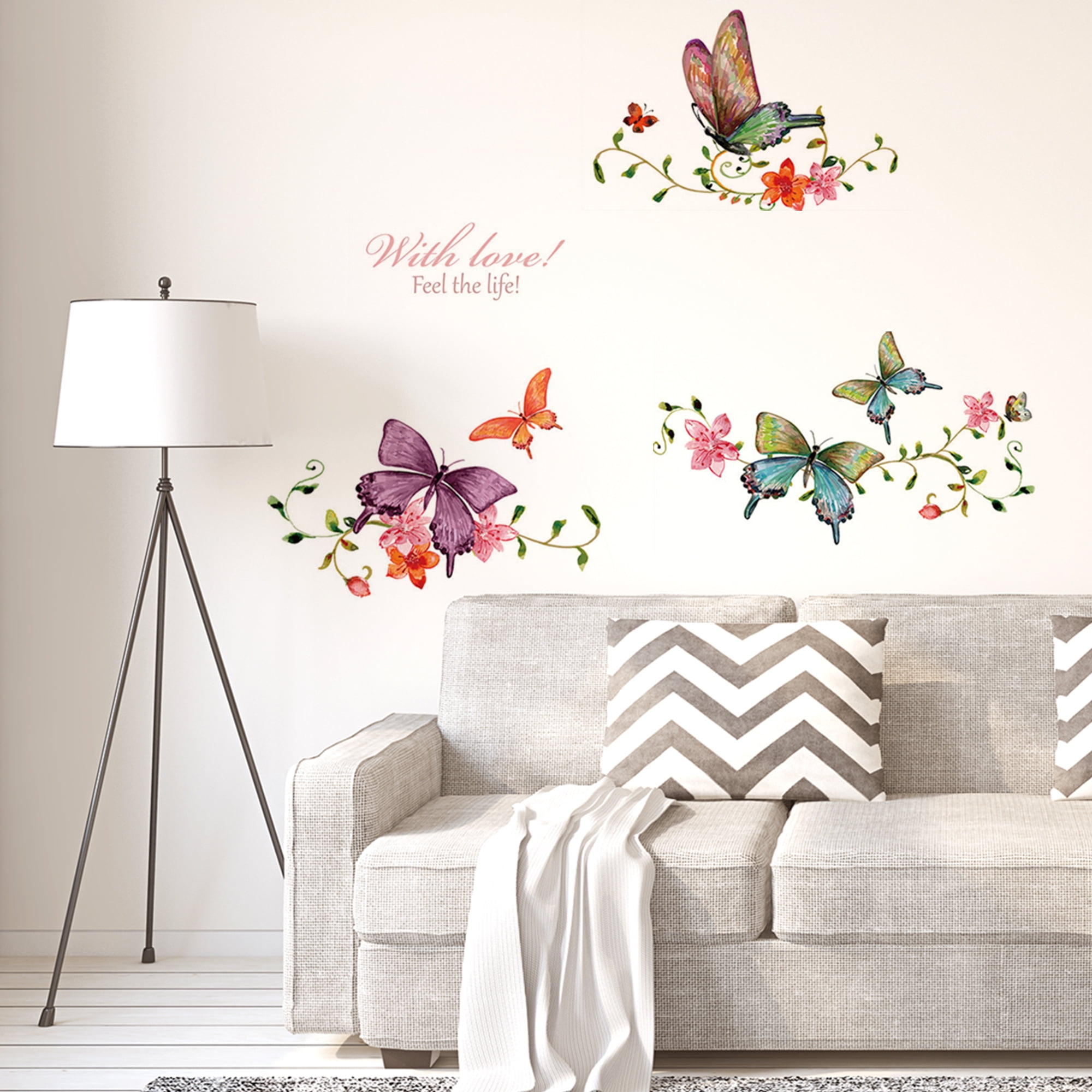 Unique Bargains Butterfly Flower Vine Wall Stickers Selfstick