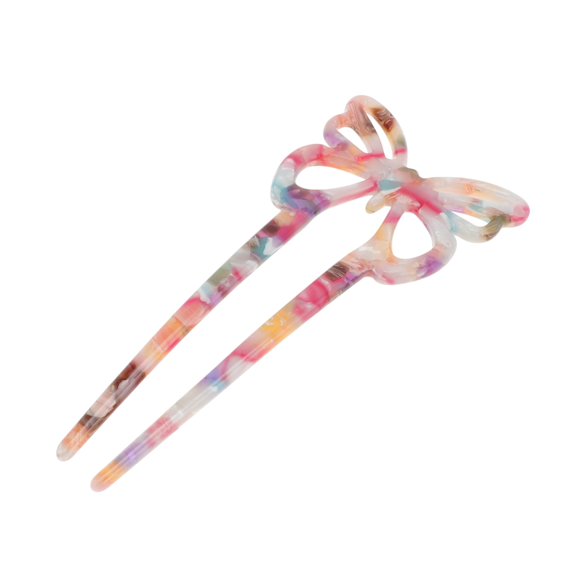 Unique Bargains Butterfly Hair Stick Fork Pins for Women 1 Pc Colorful Pink