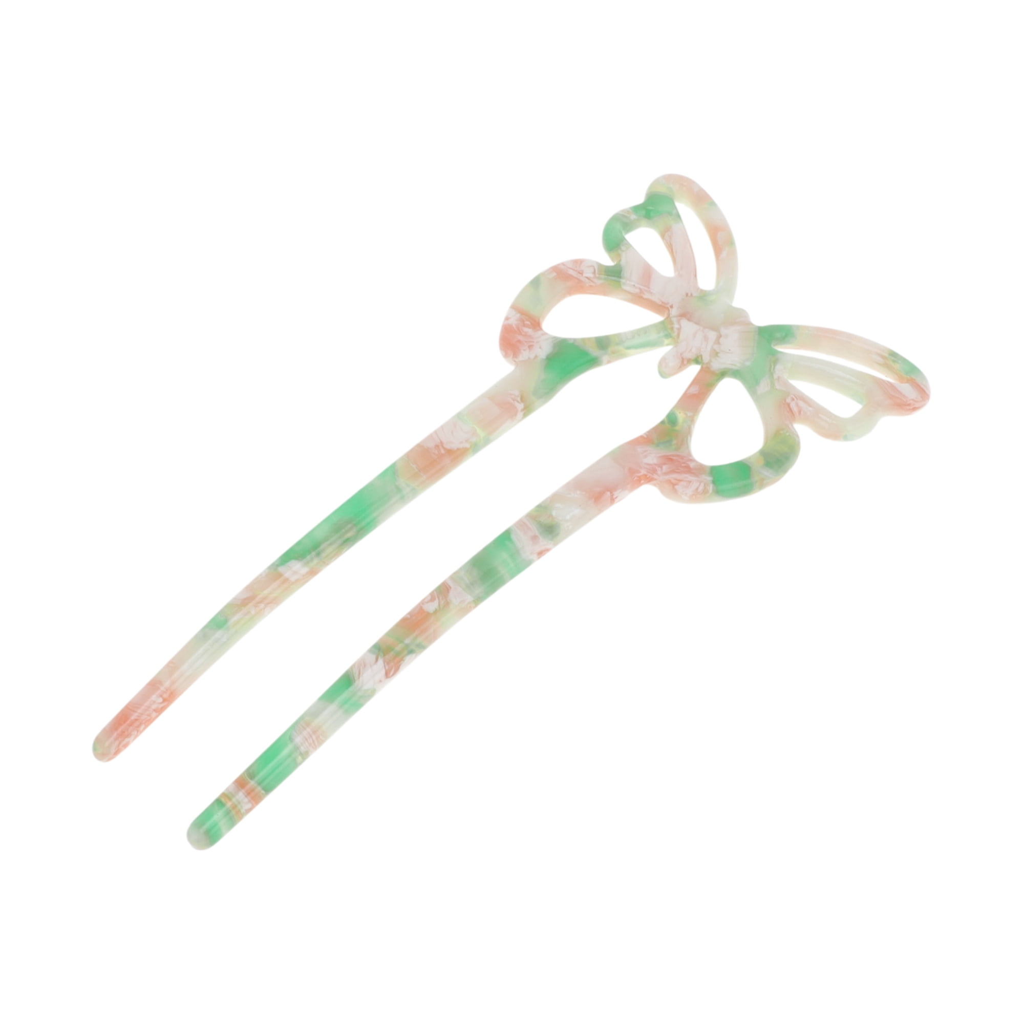 Unique Bargains Butterfly Hair Stick Fork Pins for Women 1 Pc Green, Pink
