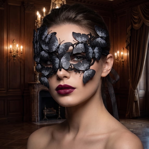 Unique Bargains Butterfly Masquerade Venetian Mask for Costume Party Black 9.8" x 7.1"