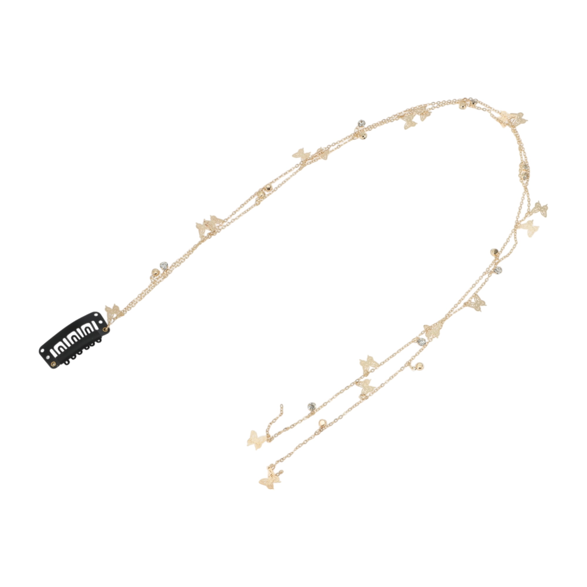 Unique Bargains Butterfly Rhinestone Braided Hair Chain 1 Pc Gold Tone