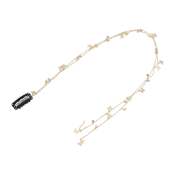 Unique Bargains Butterfly Rhinestone Braided Hair Chain 1 Pc Gold Tone