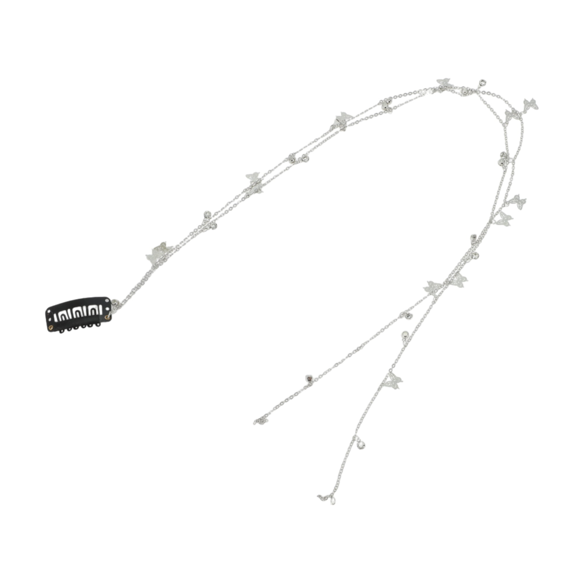 Unique Bargains Butterfly Rhinestone Braided Hair Chain 1 Pc Silver Tone