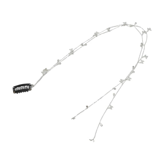 Unique Bargains Butterfly Rhinestone Braided Hair Chain 1 Pc Silver Tone