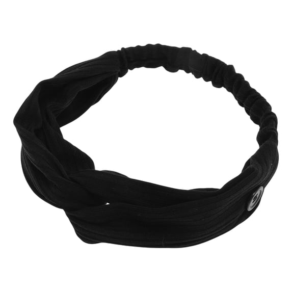 Unique Bargains Button Stripe Elastic Headwrap 1 Pc Black