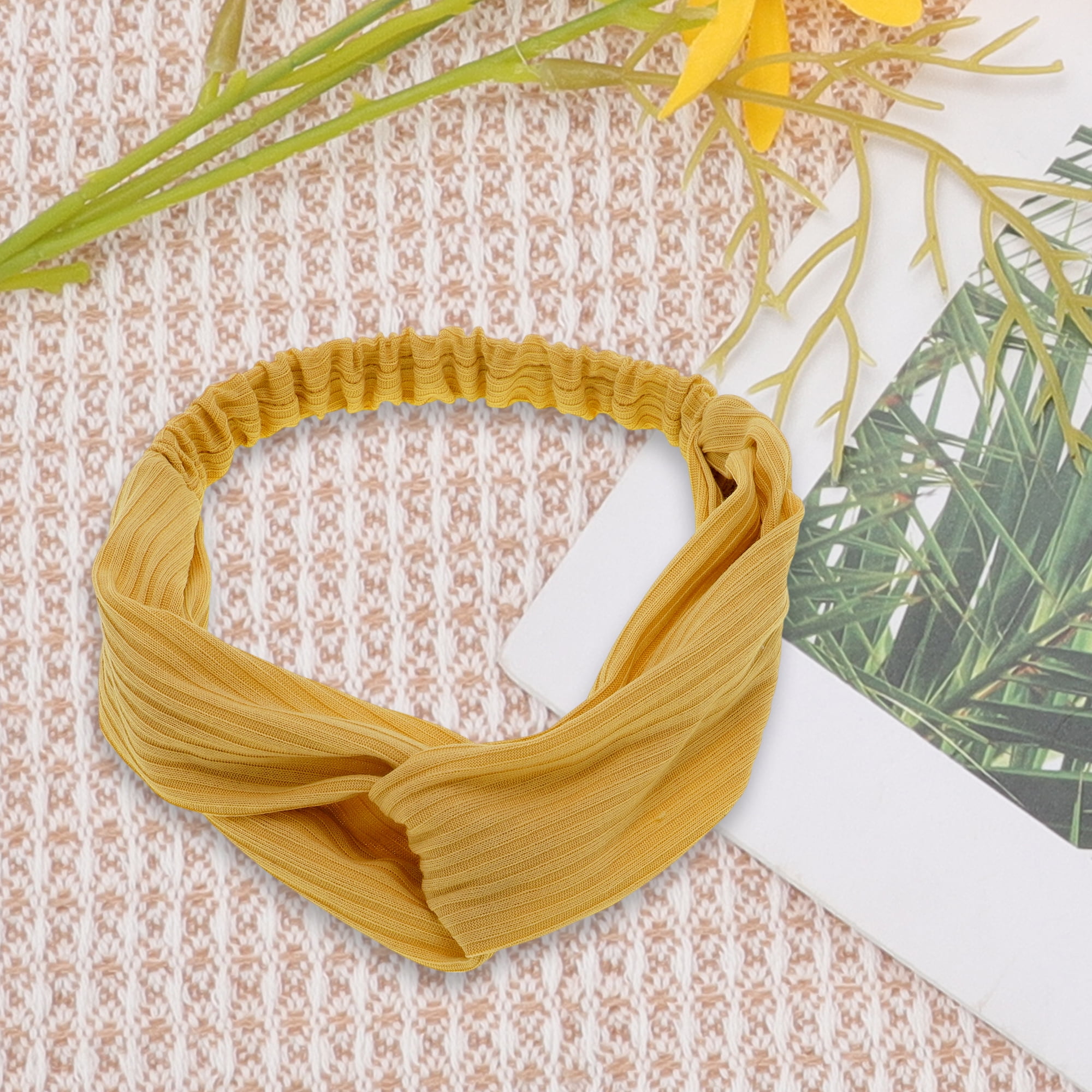 Unique Bargains Button Stripe Elastic Headwrap 1 Pc Ginger