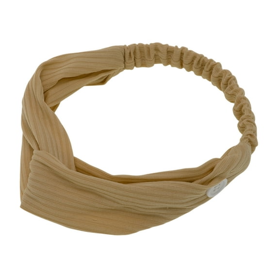 Unique Bargains Button Stripe Elastic Headwrap 1 Pc Khaki