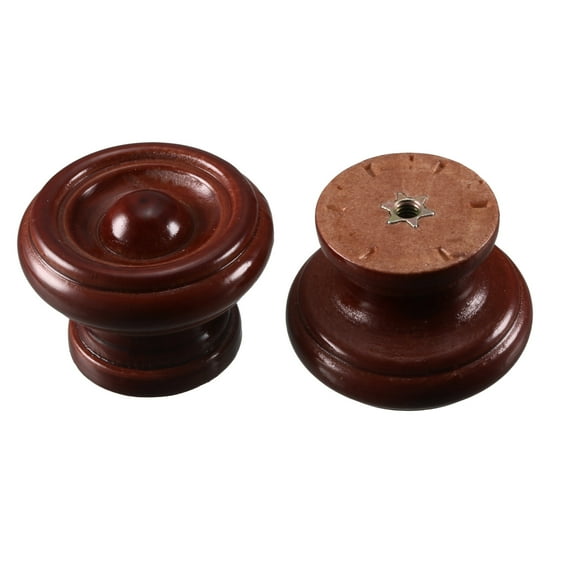 Unique Bargains Furniture Drawer Single Hole Wooden Pull Knobs Handles Red Brown 37mmx25mm 8Pcs
