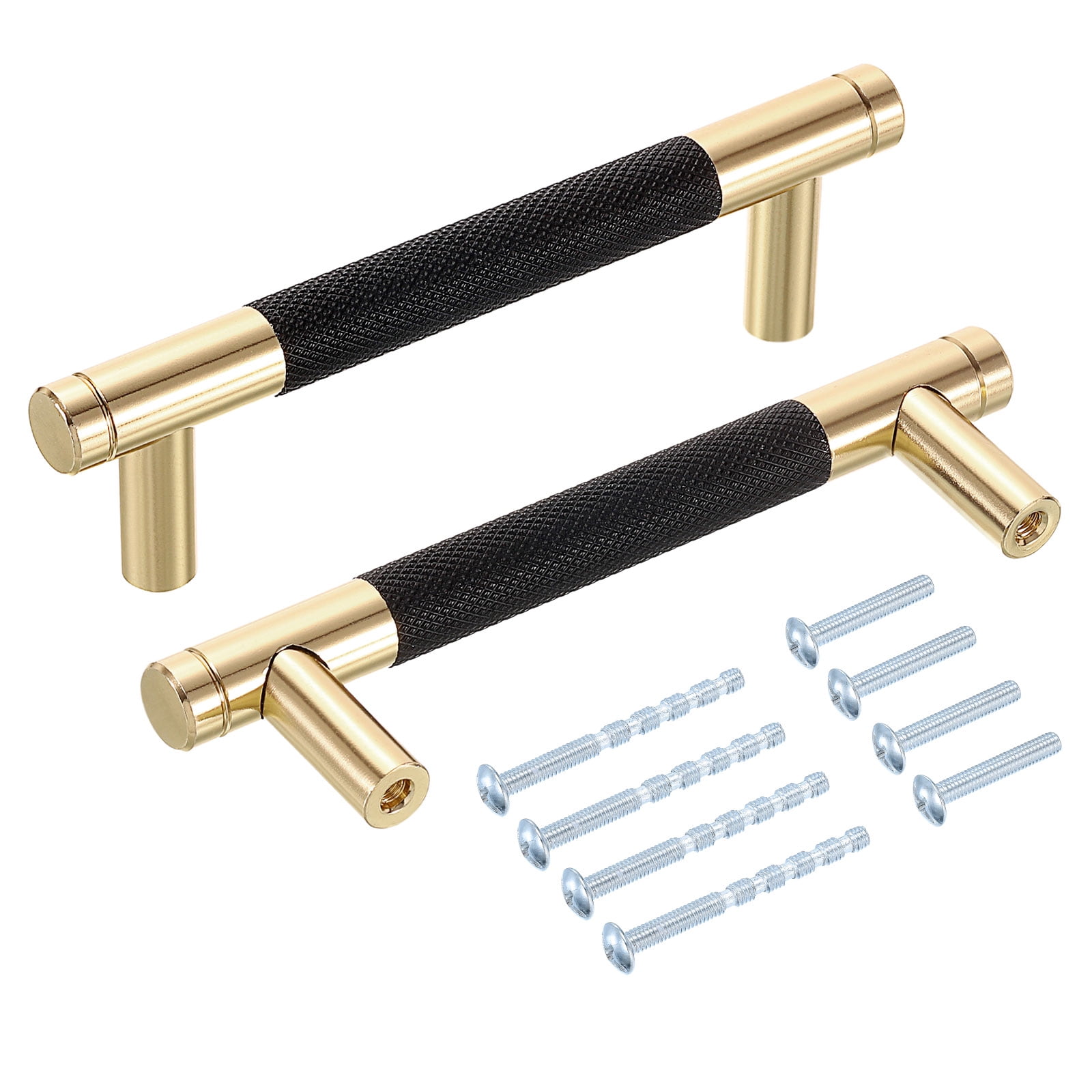 Unique Bargains Cabinet Handles, Aluminum Alloy Knurled Pulls  Gold Handles 4" Black