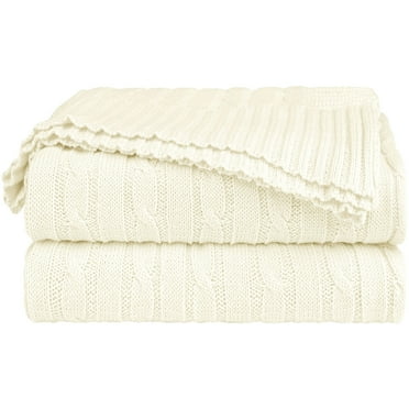 Unique Bargains Cable Knitted Bed Sofa Throw Blanket Beige 71" x 79"