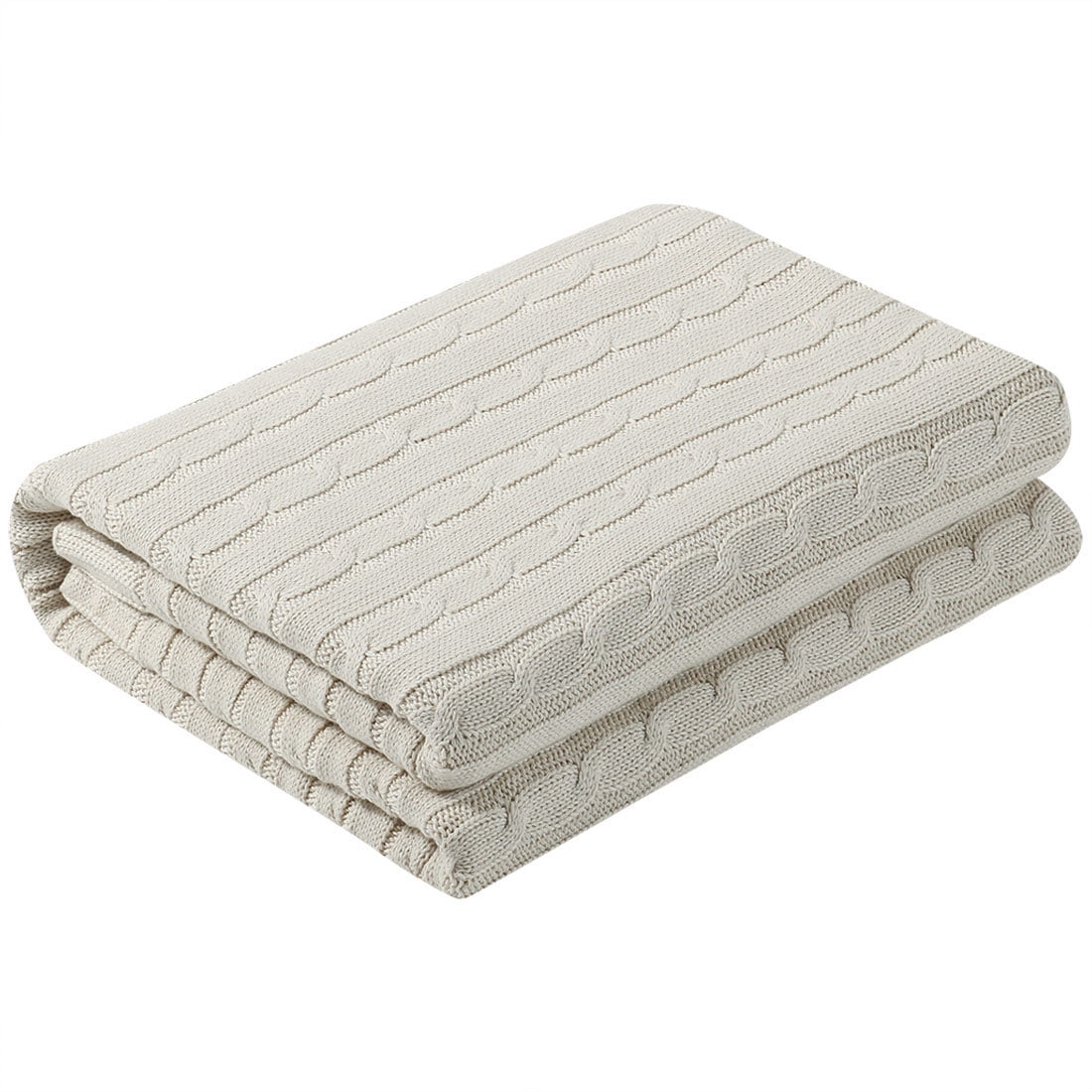 Unique Bargains Cable Knitted Bed Sofa Throw Blanket Beige 71"x79"