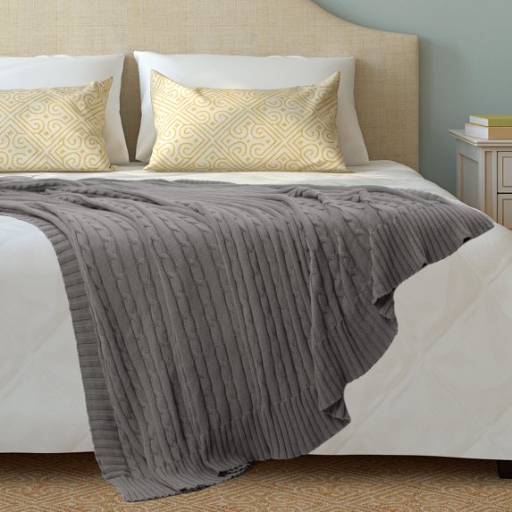 Unique Bargains Cable Knitted Bed Sofa Throw Blanket Dim Grey 71" x 79"
