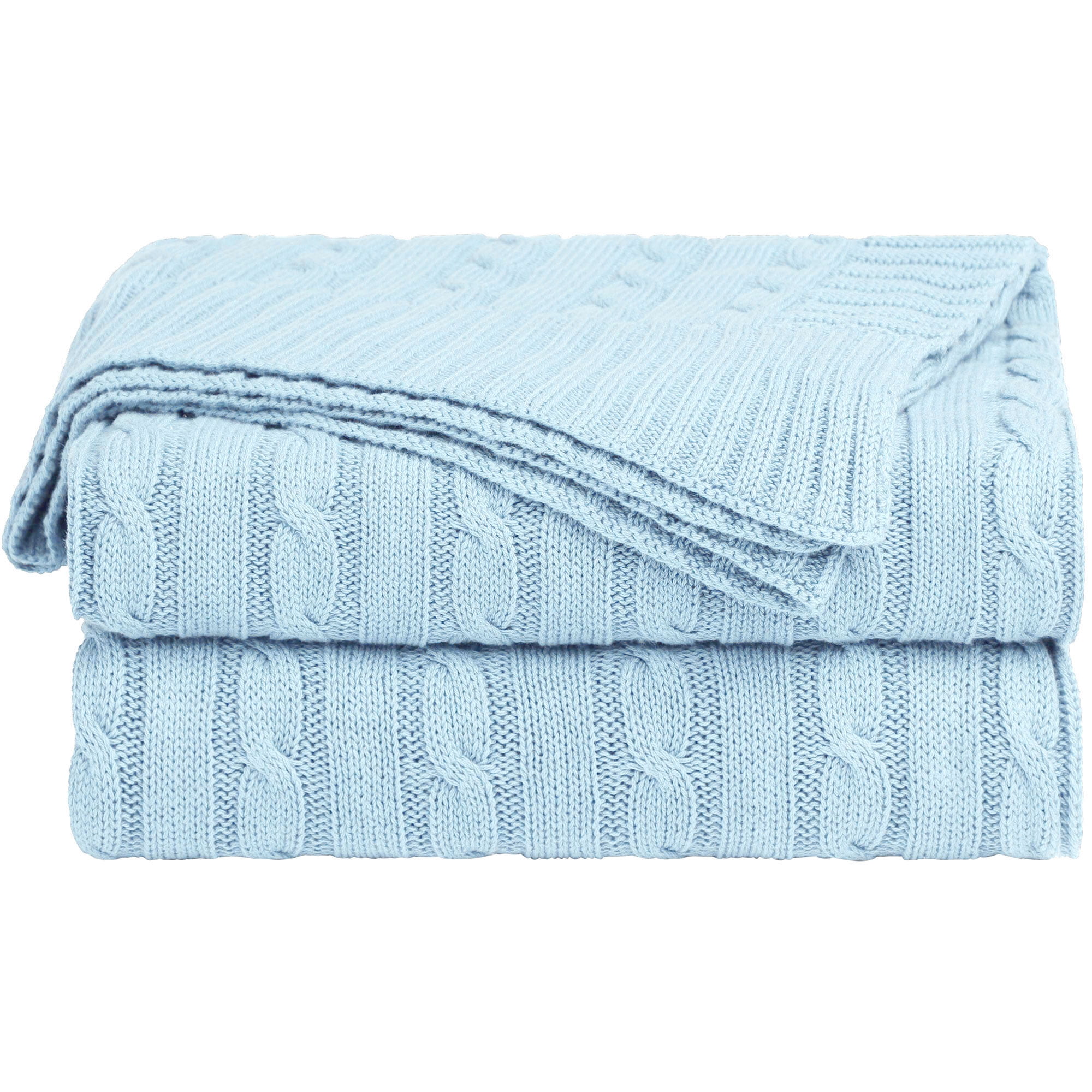 Unique Bargains Cable Knitted Bed Sofa Throw Blanket Light Blue 47