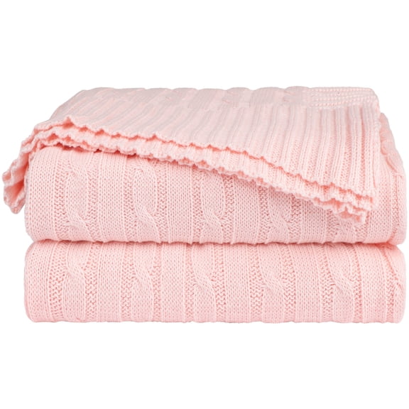 Unique Bargains Cable Knitted Bed Sofa Throw Blanket Pink 47" x 71"