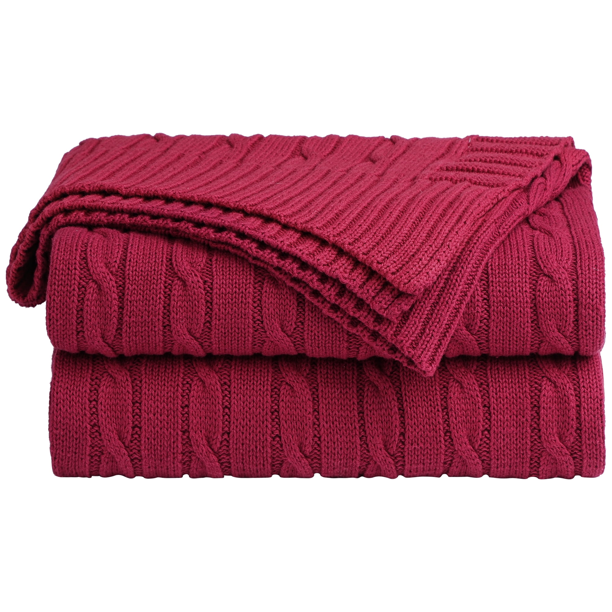 Unique Bargains Cable Knitted Bed Sofa Throw Blanket Red 71" x 79