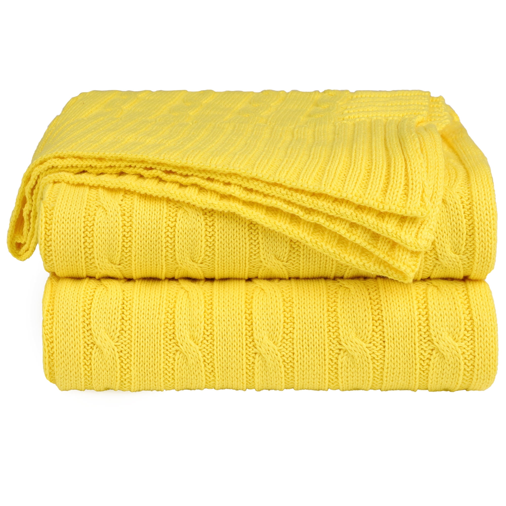 Unique Bargains Cable Knitted Bed Sofa Throw Blanket Yellow 71" x 79