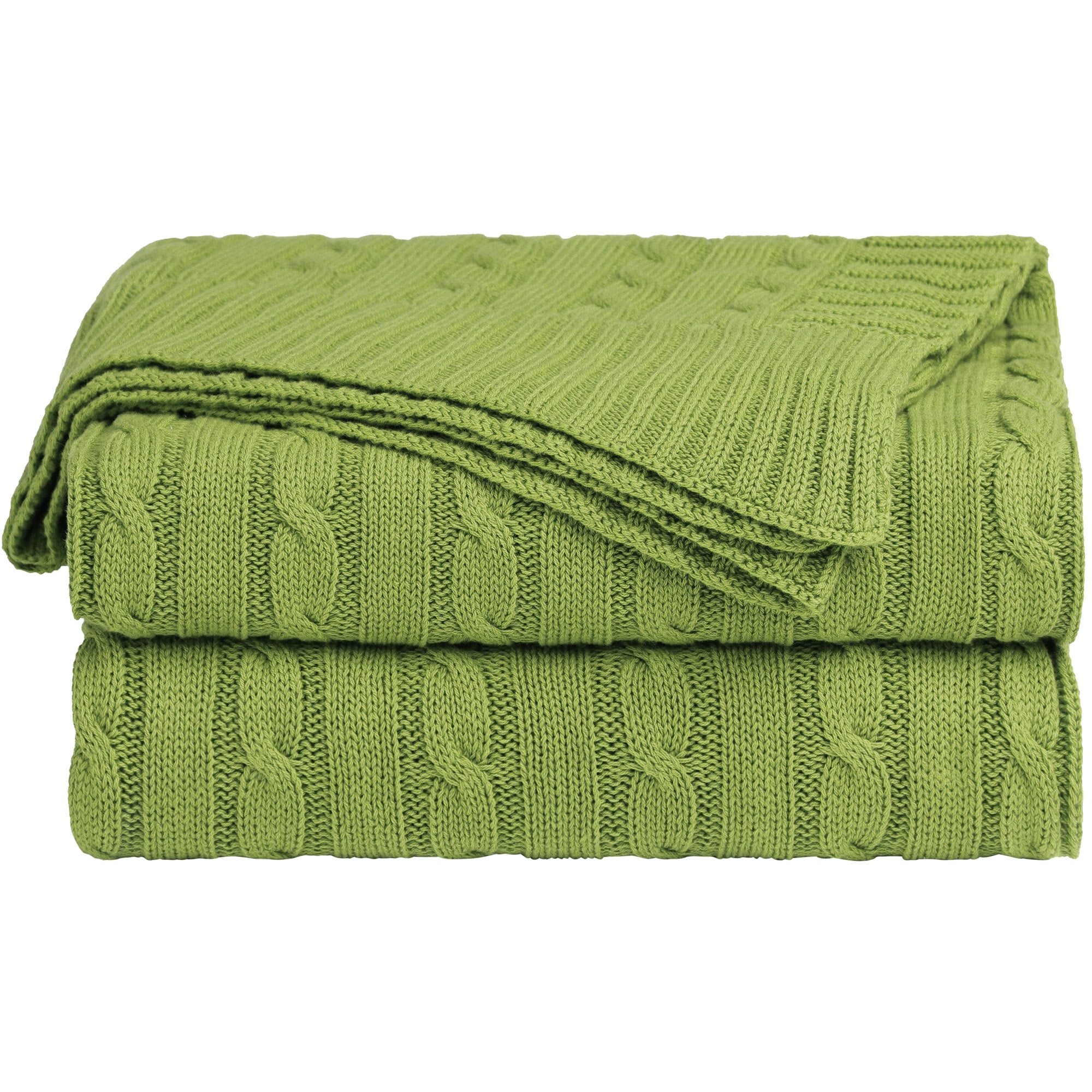 Unique Bargains Cable Knitted Bed Sofa Throw Blanket YellowGreen 47" x