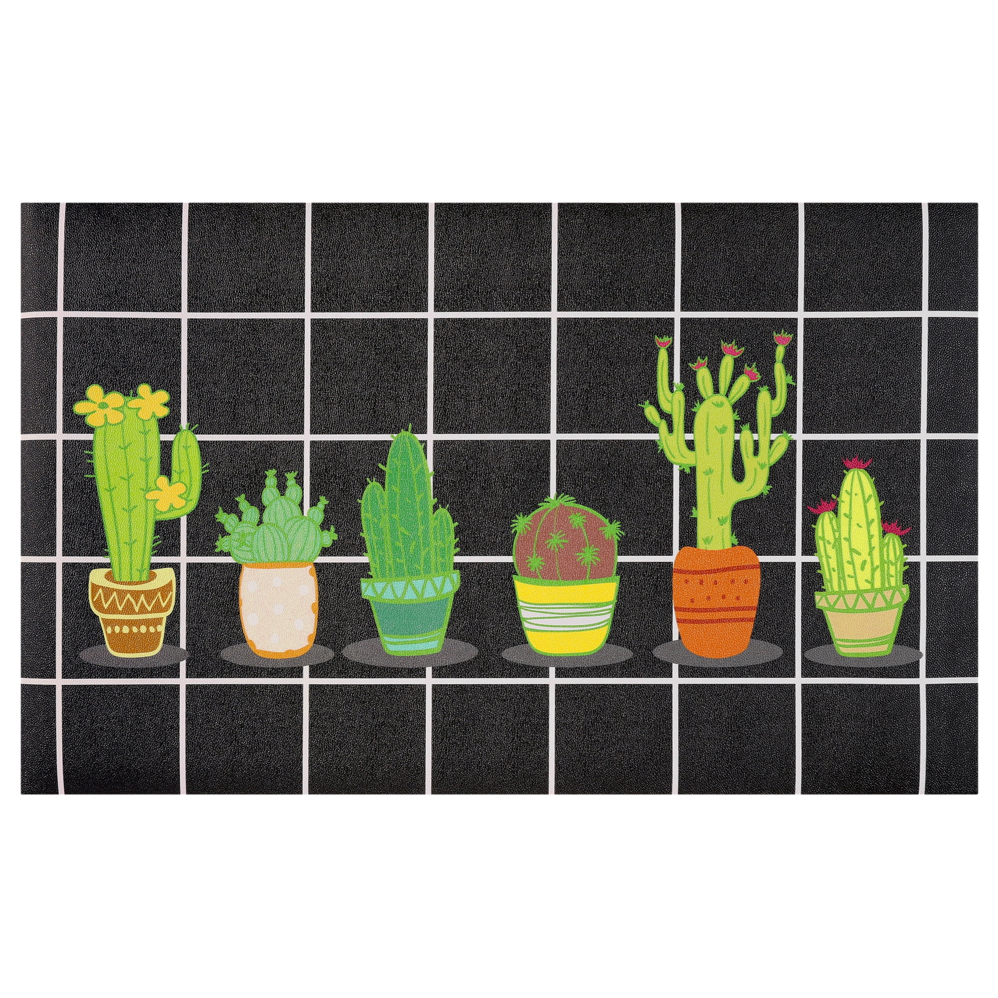 Unique Bargains Cactus Kitchen Rug Summer Farmhouse Decorations Black Pattern Runner Rugs Black 20" x 32"